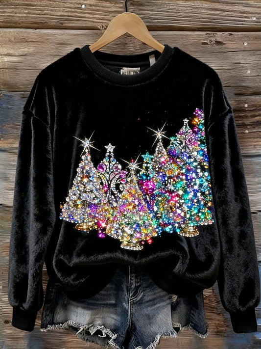 Жените реколта коледа изкуство печат уютен фланел суитчър