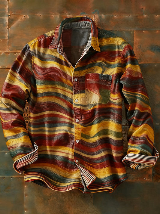 Мъжки ретро абстрактно изкуство печат случайни с дълги ръкави риза