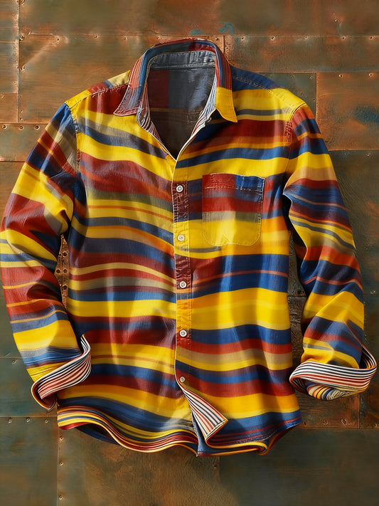 Мъжки ретро абстрактно изкуство печат случайни с дълги ръкави риза