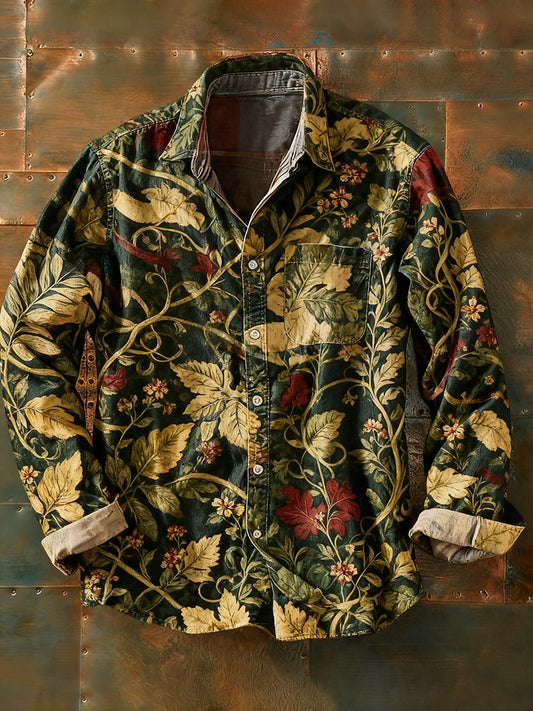 Мъжки ретро абстрактно изкуство печат случайни с дълги ръкави риза