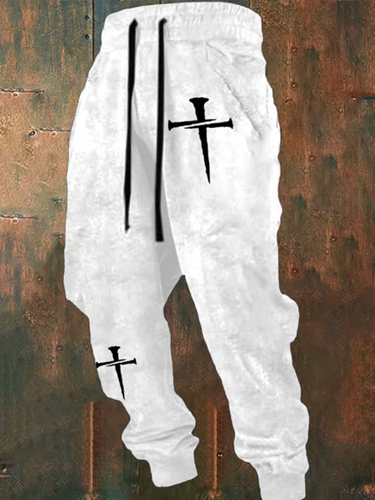 Мъжки ретро вяра печат хлабав ежедневни панталони