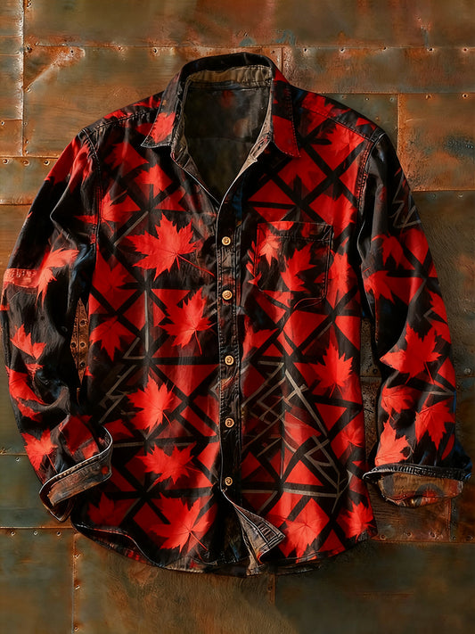 Мъжки ретро абстрактно изкуство печат случайни с дълги ръкави риза