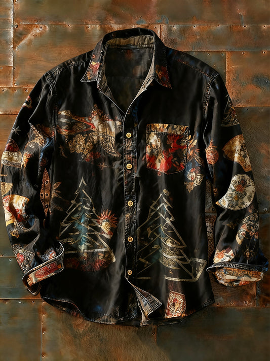 Мъжки ретро абстрактно изкуство печат случайни с дълги ръкави риза