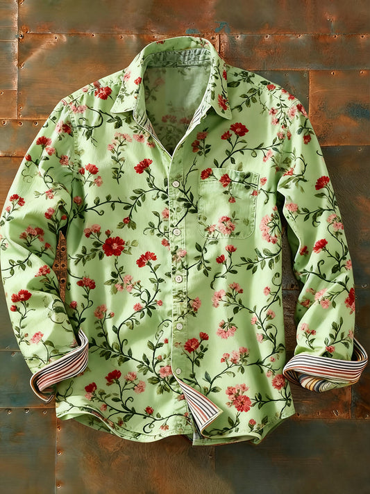 Мъжки ретро абстрактно изкуство печат случайни с дълги ръкави риза