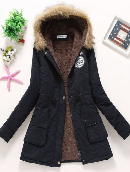 Жените ретро голям козина яка агнешъта облицовани дебел хлабав палто