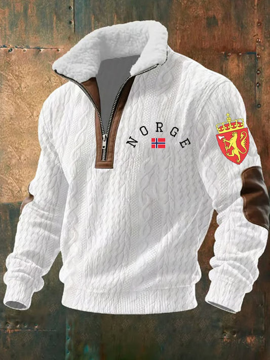 Мъжки ретро норвежки арт печат случайни козина яка суитчър