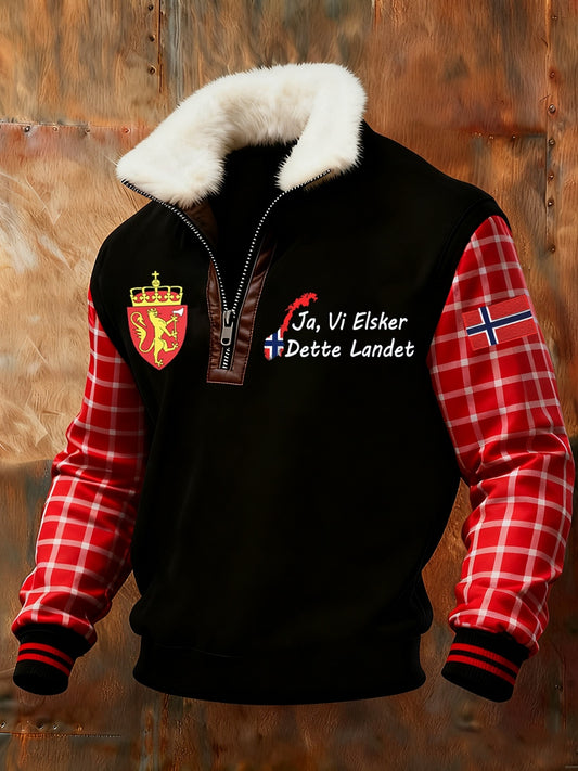 Мъжки ретро норвежки арт печат случайни козина яка суитчър