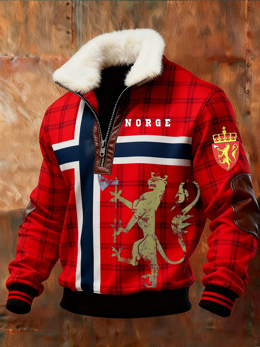 Мъжки ретро норвежки арт печат случайни козина яка суитчър