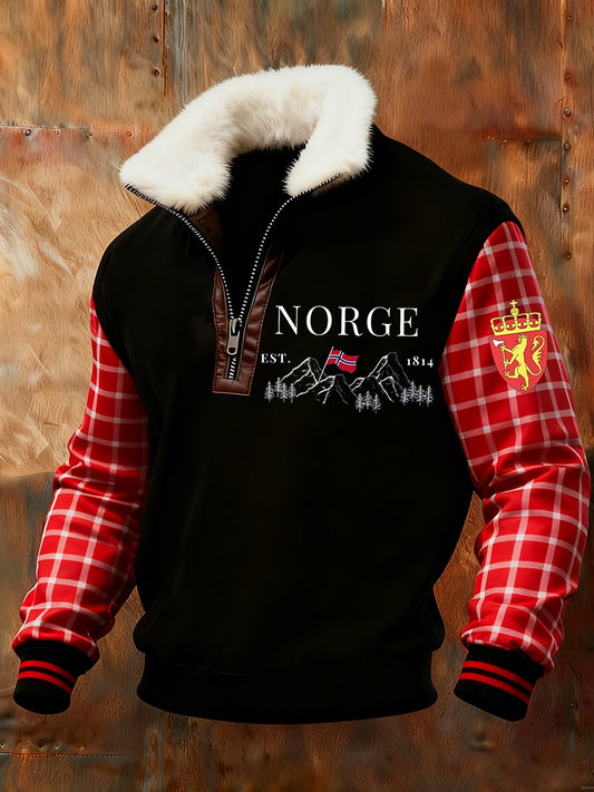 Мъжки ретро норвежки арт печат случайни козина яка суитчър