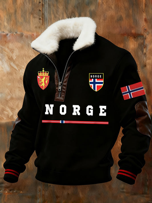 Мъжки ретро норвежки арт печат случайни козина яка суитчър