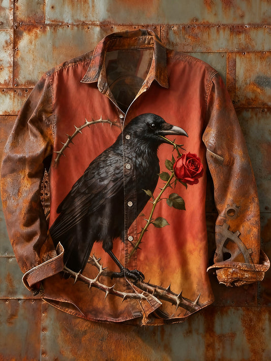 Мъжки ретро абстрактно изкуство печат случайни с дълги ръкави риза