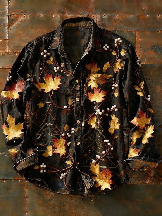 Мъжки ретро абстрактно изкуство печат случайни с дълги ръкави риза