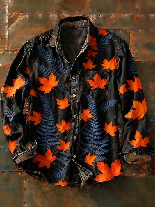 Мъжки ретро абстрактно изкуство печат случайни с дълги ръкави риза