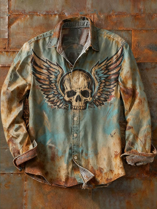 Мъжки ретро абстрактно изкуство печат случайни с дълги ръкави риза