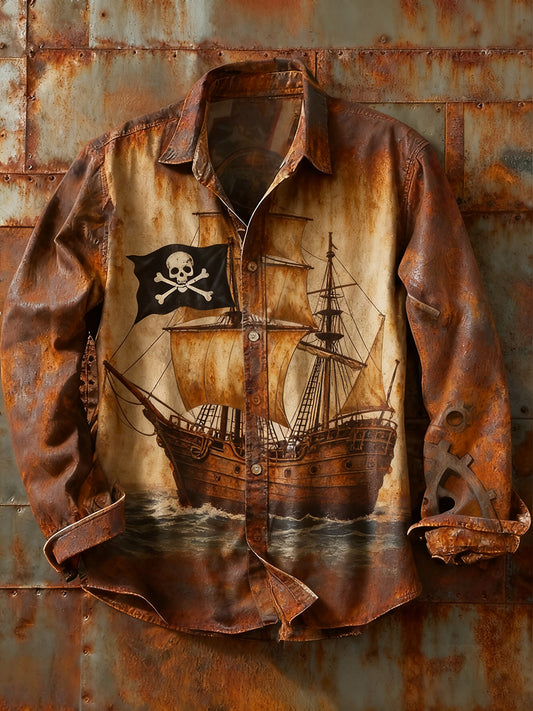 Мъжки ретро абстрактно изкуство печат случайни с дълги ръкави риза