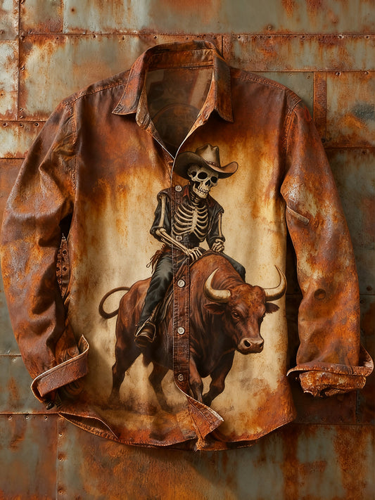 Мъжки ретро абстрактно изкуство печат случайни с дълги ръкави риза