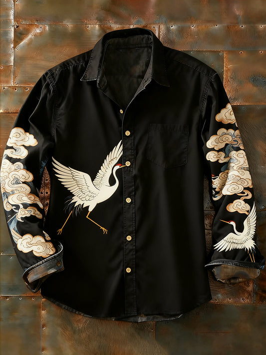 Мъжки ретро абстрактно изкуство печат случайни с дълги ръкави риза