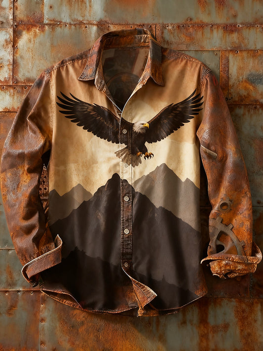 Мъжки ретро абстрактно изкуство печат случайни с дълги ръкави риза