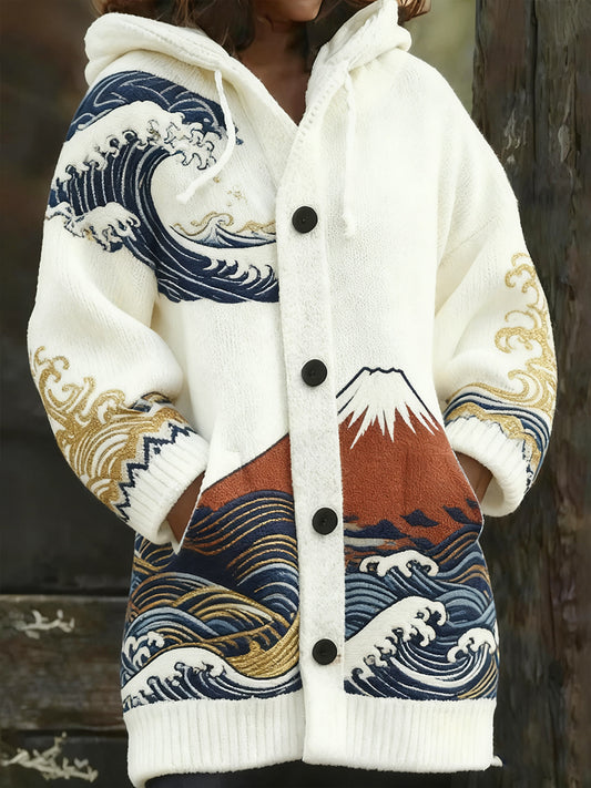 Дамски ретро коледа изкуство печат случайни midi качулка жар