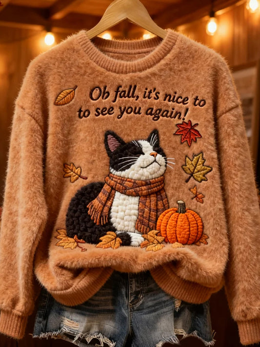 Дамски ретро коледа животно изкуство печат удобен фланел случайни пуловер