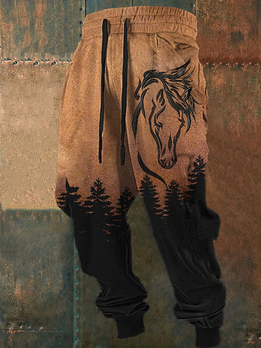 Мъжки ретро western печат хлабав ежедневни панталони